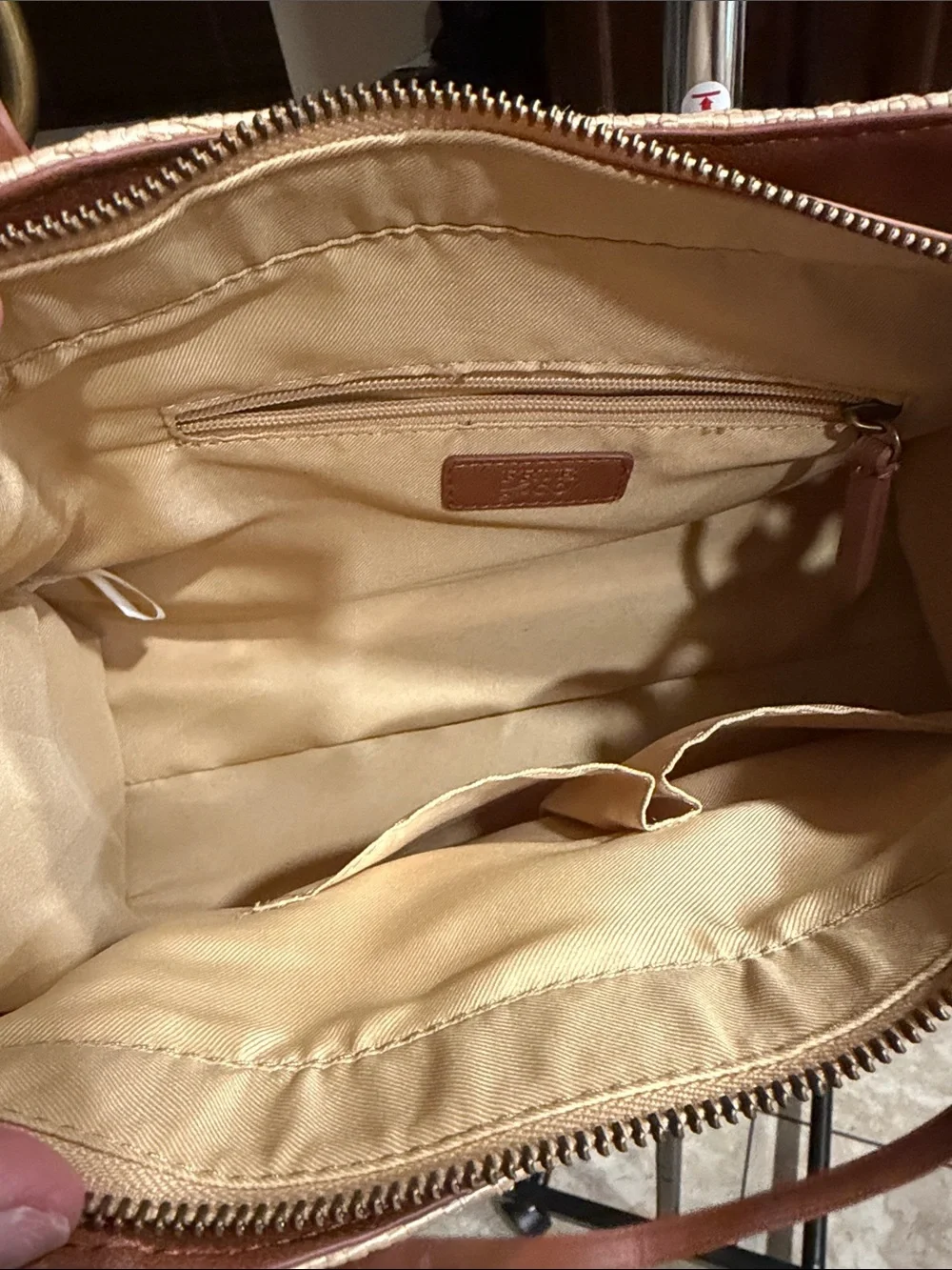 FRYE AND CO. Natural Woven Satchel with Tan Trim